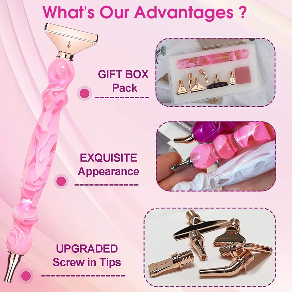 HASTHIP 14pcs 5D Diamond Painting Tool Kits with 1 Diamond Painting Pen 6 Metal Tips, 6 Glue Clays, Transparent Diamond Case, 5D Diamond Painting Accessories Kits for DIY Art Crafts (Pink) HASTHIP 14pcs 5D Diamond Painting Tool Kits with 1 Diamond Painting Pen 6 Metal Tips, 6 Glue Clays, Transparent Diamond Case, 5D Diamond Painting Accessories Kits for DIY Art Crafts (Pink)